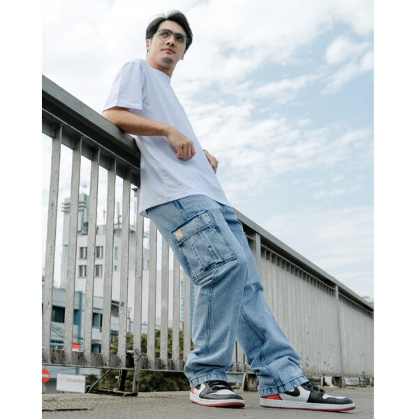 Superego Celana Cargo Jeans Pria Size 28-38 Loose Fit Long Pants Denim Light Blue SCPDW01B