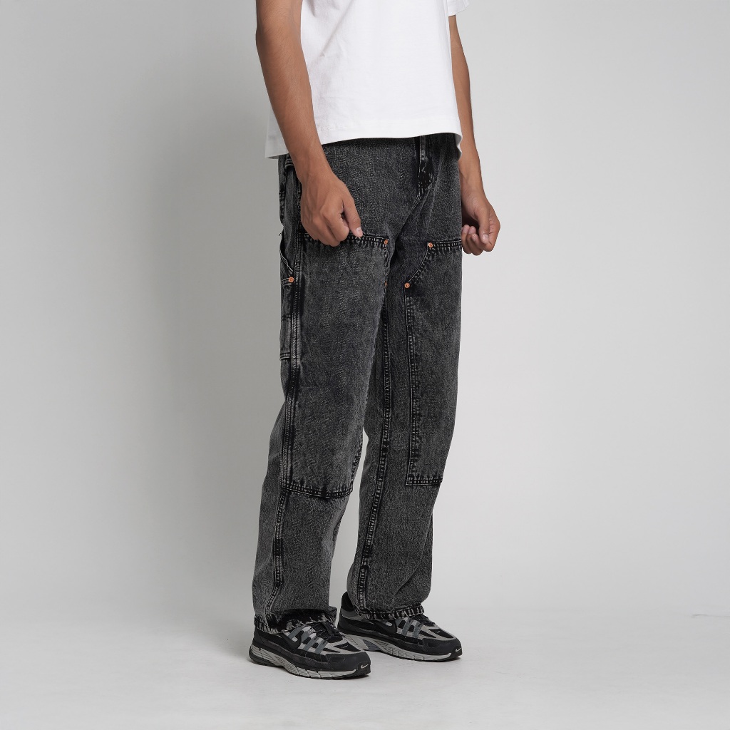 Superego Celana Carpenter Denim Jeans Straight Loose Snow Light Black CPS05D - Image 2