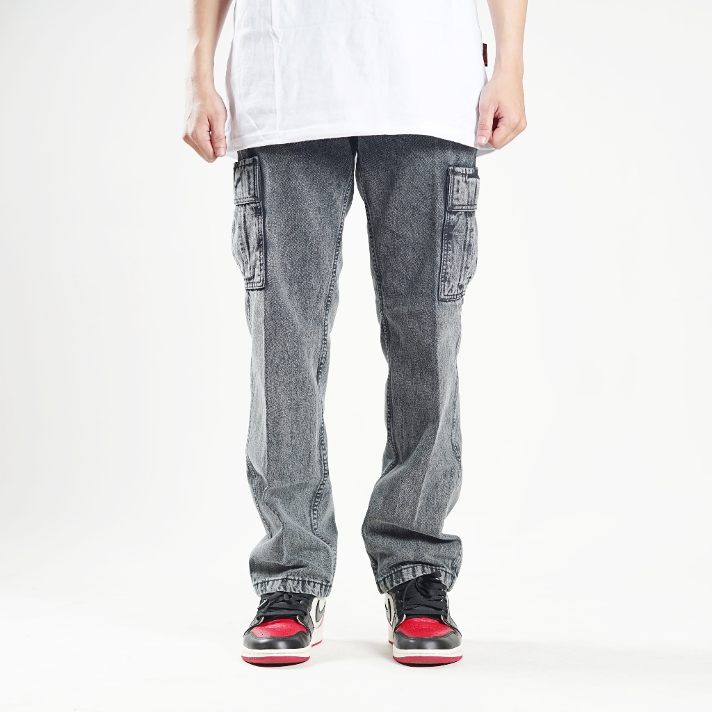 Superego Celana Cargo Jeans Pria Size 28-38 Loose Fit Long Pants Denim Snow Light Black SCPDW01E - Image 14