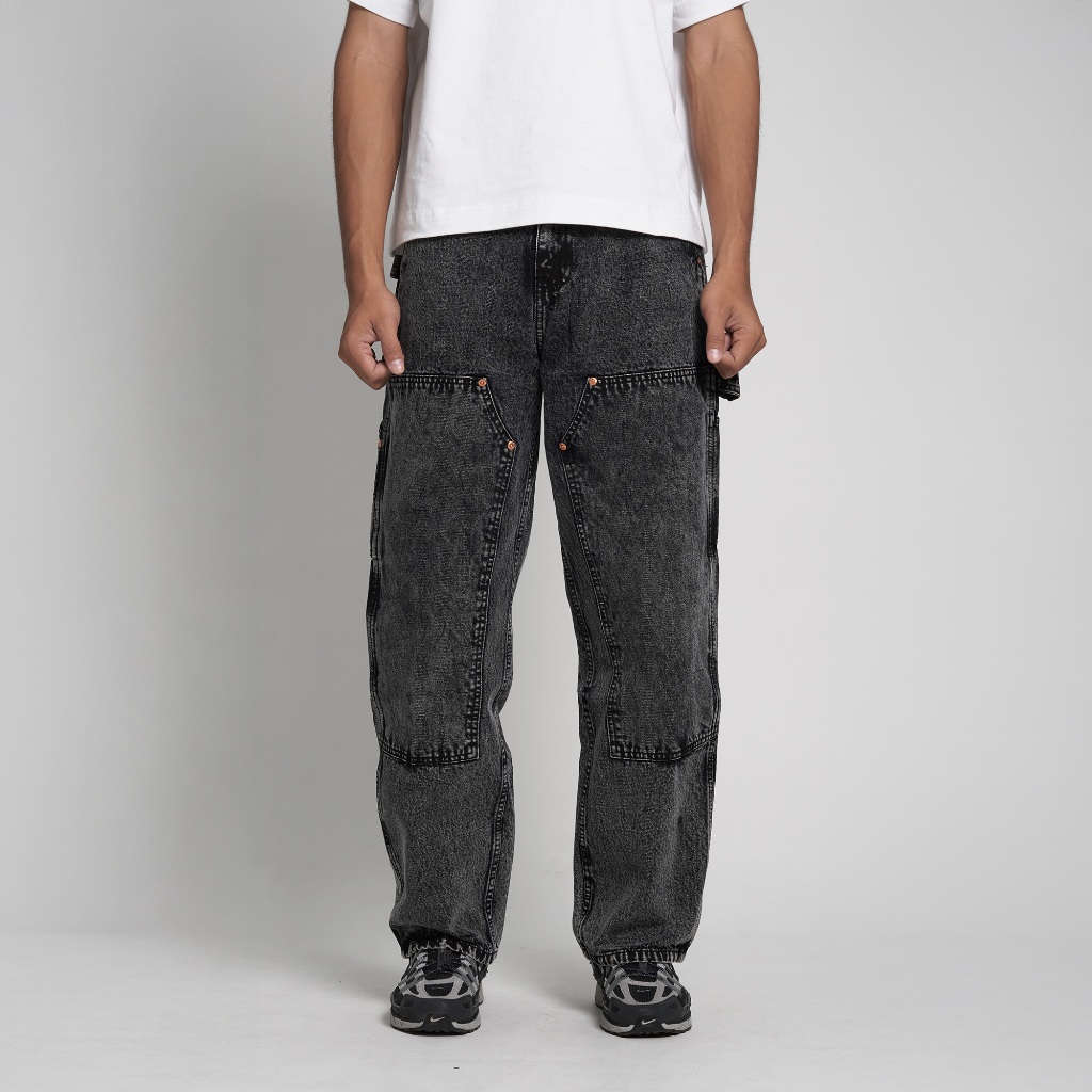 Superego Celana Carpenter Denim Jeans Straight Loose Snow Light Black CPS05D - Image 10