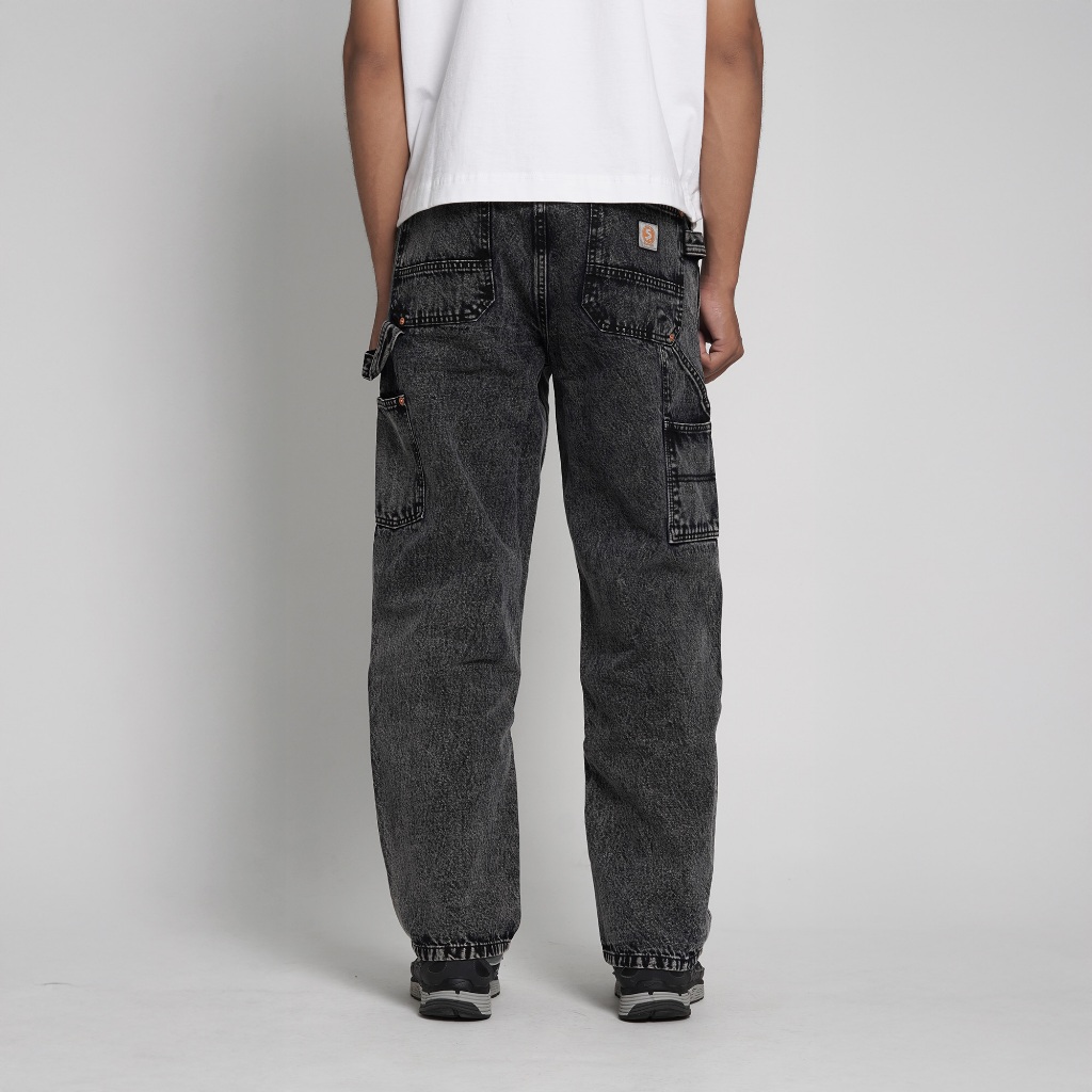 Superego Celana Carpenter Denim Jeans Straight Loose Snow Light Black CPS05D - Image 3
