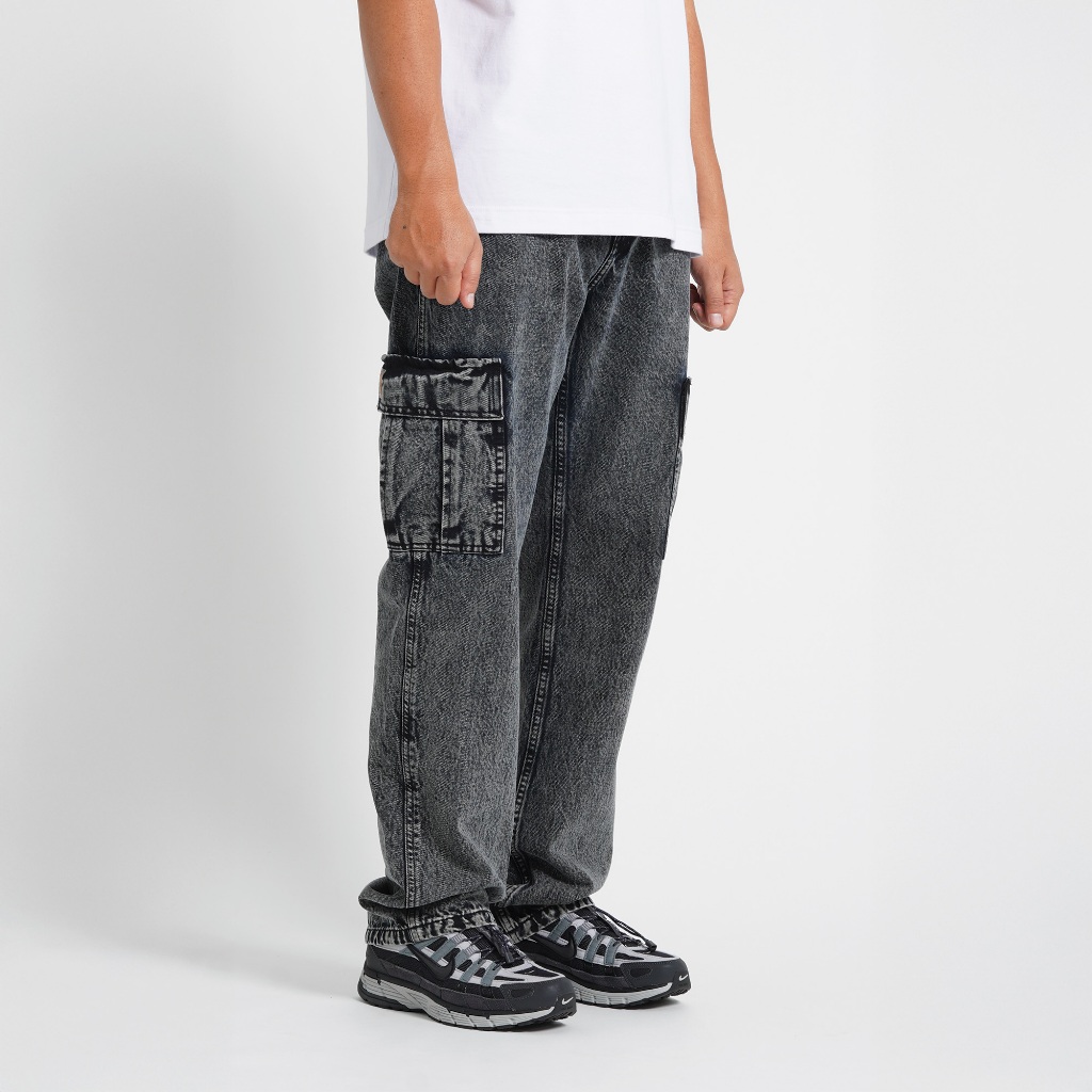 Superego Celana Cargo Jeans Pria Size 28-38 Loose Fit Long Pants Denim Snow Light Black SCPDW01E - Image 12
