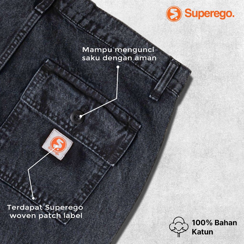 Superego Celana Jeans Pria Size 28-38 Loose Fit Fatigue Long Pants Denim Snow Black SFP01E - Image 7