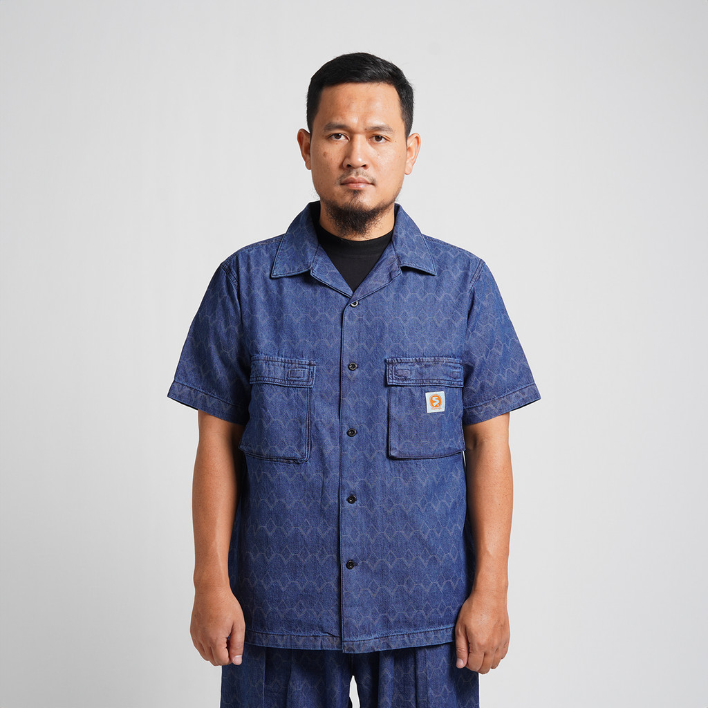 Superego Kemeja Denim Jacquard Diamond Airflow Blue Indigo SLUB02D - Image 10