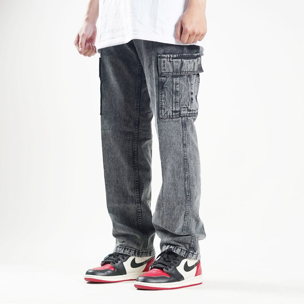 Superego Celana Cargo Jeans Pria Size 28-38 Loose Fit Long Pants Denim Snow Light Black SCPDW01E - Image 5
