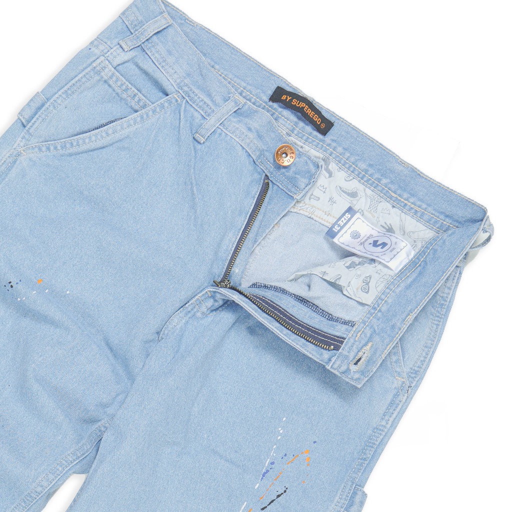 Superego Celana Carpenter Denim Jeans Panjang Utility Standar Paint Light Blue Splash CPS03A - Image 6