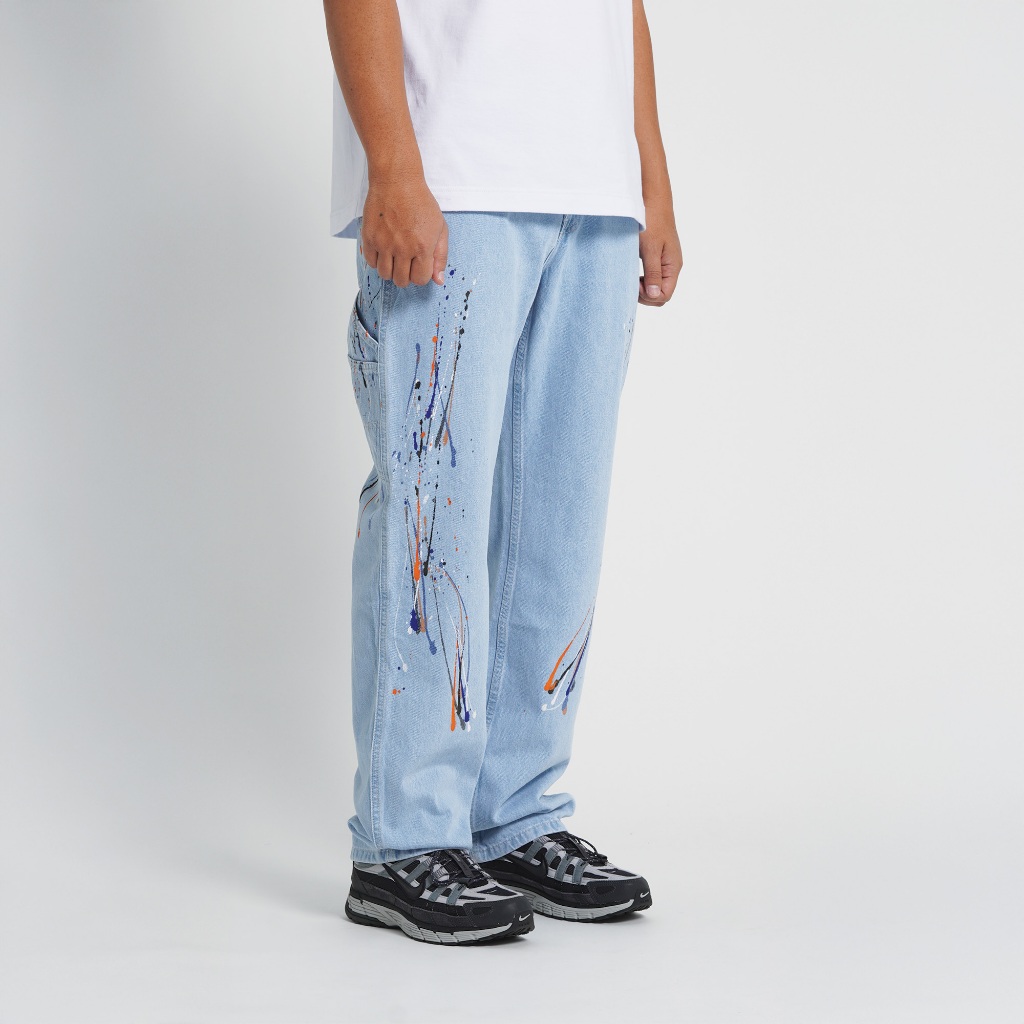 Superego Celana Carpenter Denim Jeans Panjang Utility Standar Paint Light Blue Splash CPS03A - Image 3