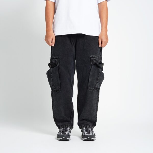 Superego Baggy Relaxed Cargo Denim Pants Snow Black BCD01C