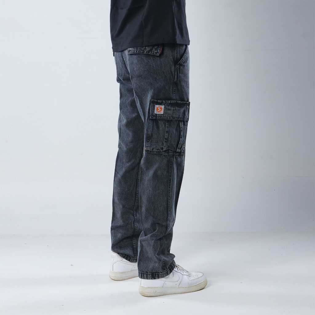Superego Celana Cargo Jeans Pria Size 28-38 Loose Fit Long Pants Denim Snow Black SCPDW01D - Image 4