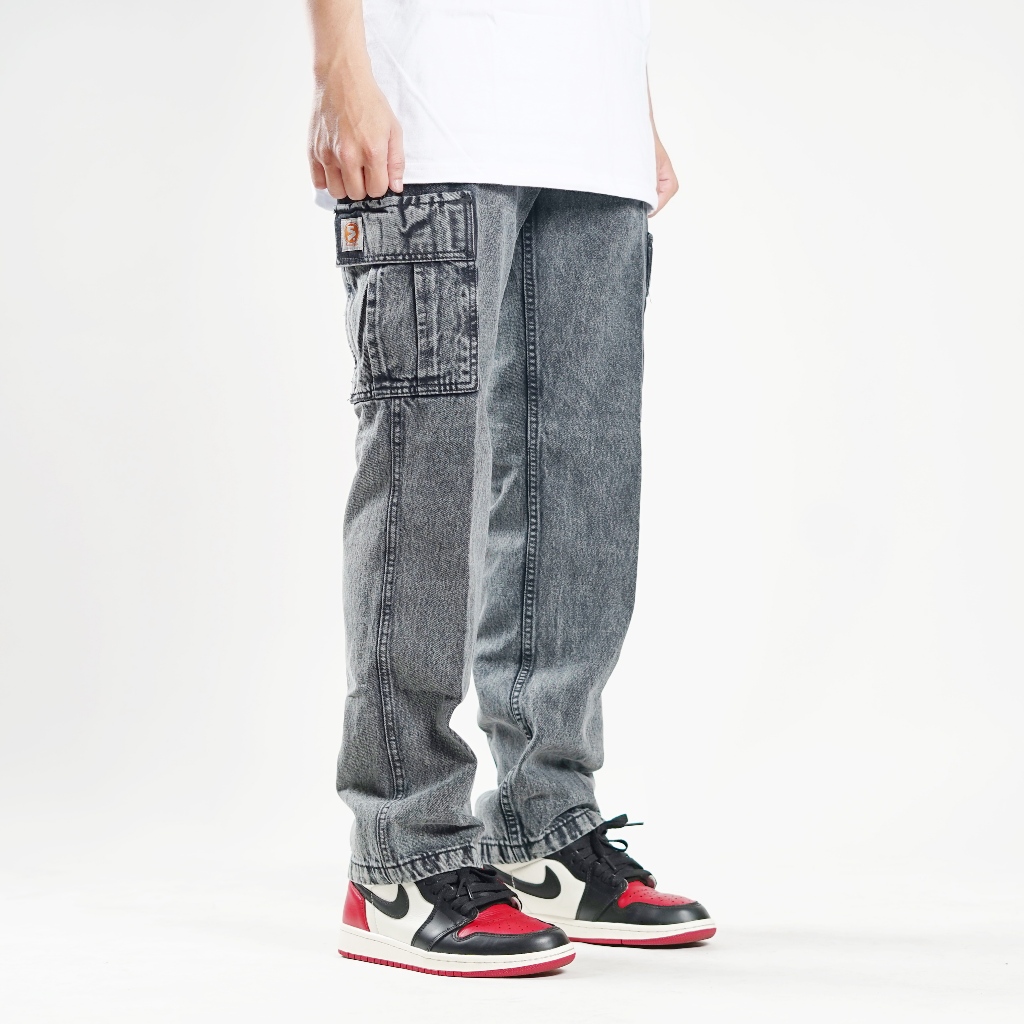 Superego Celana Cargo Jeans Pria Size 28-38 Loose Fit Long Pants Denim Snow Light Black SCPDW01E - Image 15