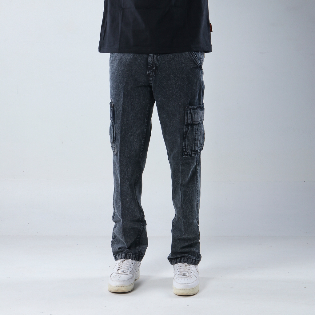 Superego Celana Cargo Jeans Pria Size 28-38 Loose Fit Long Pants Denim Snow Black SCPDW01D