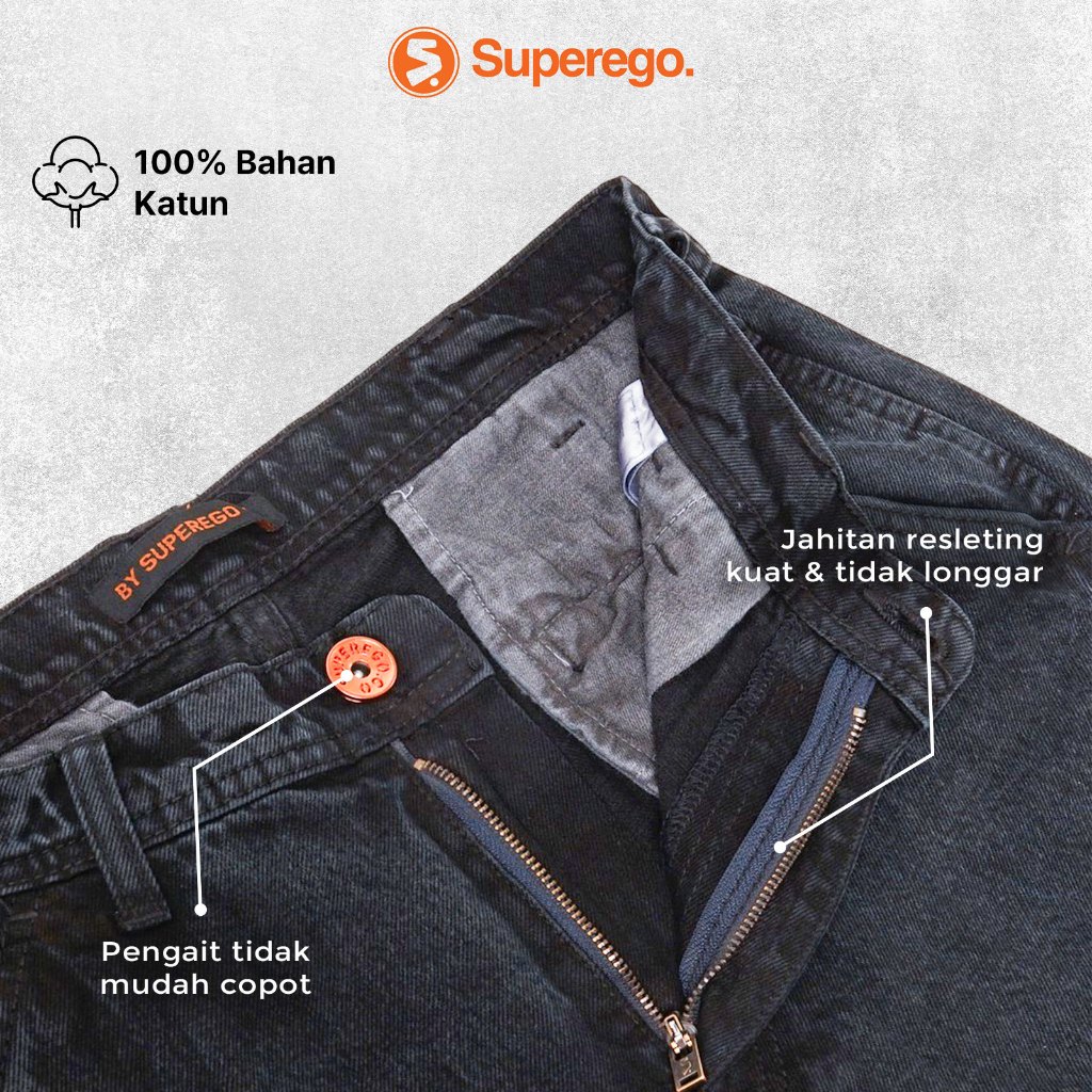 Superego Celana Cargo Jeans Pria Size 28-38 Loose Fit Long Pants Denim Snow Black SCPDW01D - Image 6