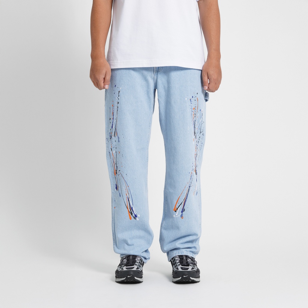 Superego Celana Carpenter Denim Jeans Panjang Utility Standar Paint Light Blue Splash CPS03A - Image 2