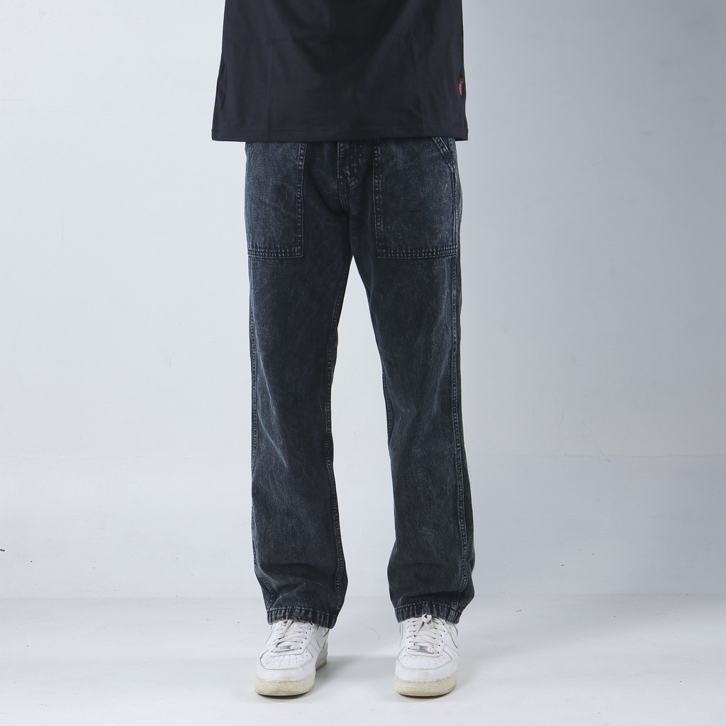 Superego Celana Jeans Pria Size 28-38 Loose Fit Fatigue Long Pants Denim Snow Black SFP01E