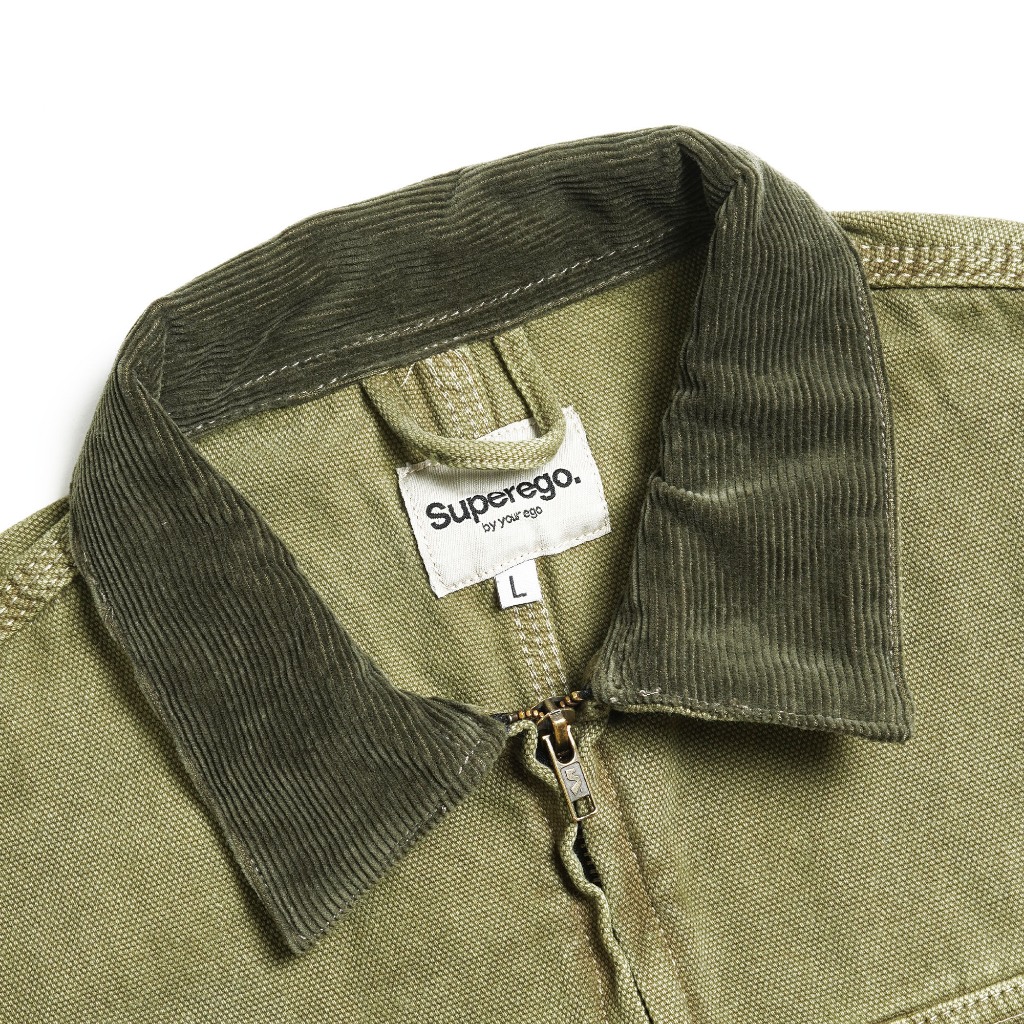 Superego Jacket Boxy Canvas Vintage Kangaroo Olive WJ02B - Image 4