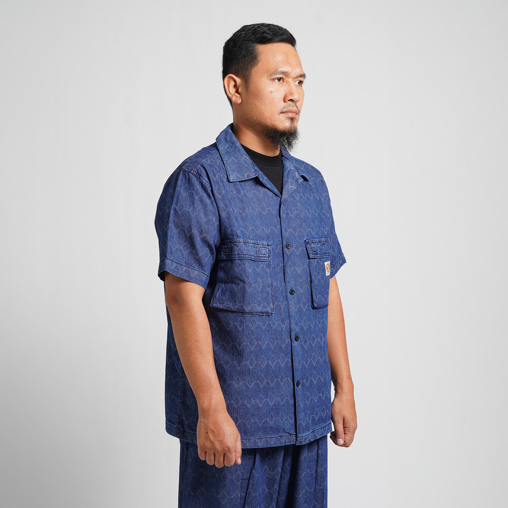 Superego Kemeja Denim Jacquard Diamond Airflow Blue Indigo SLUB02D - Image 3