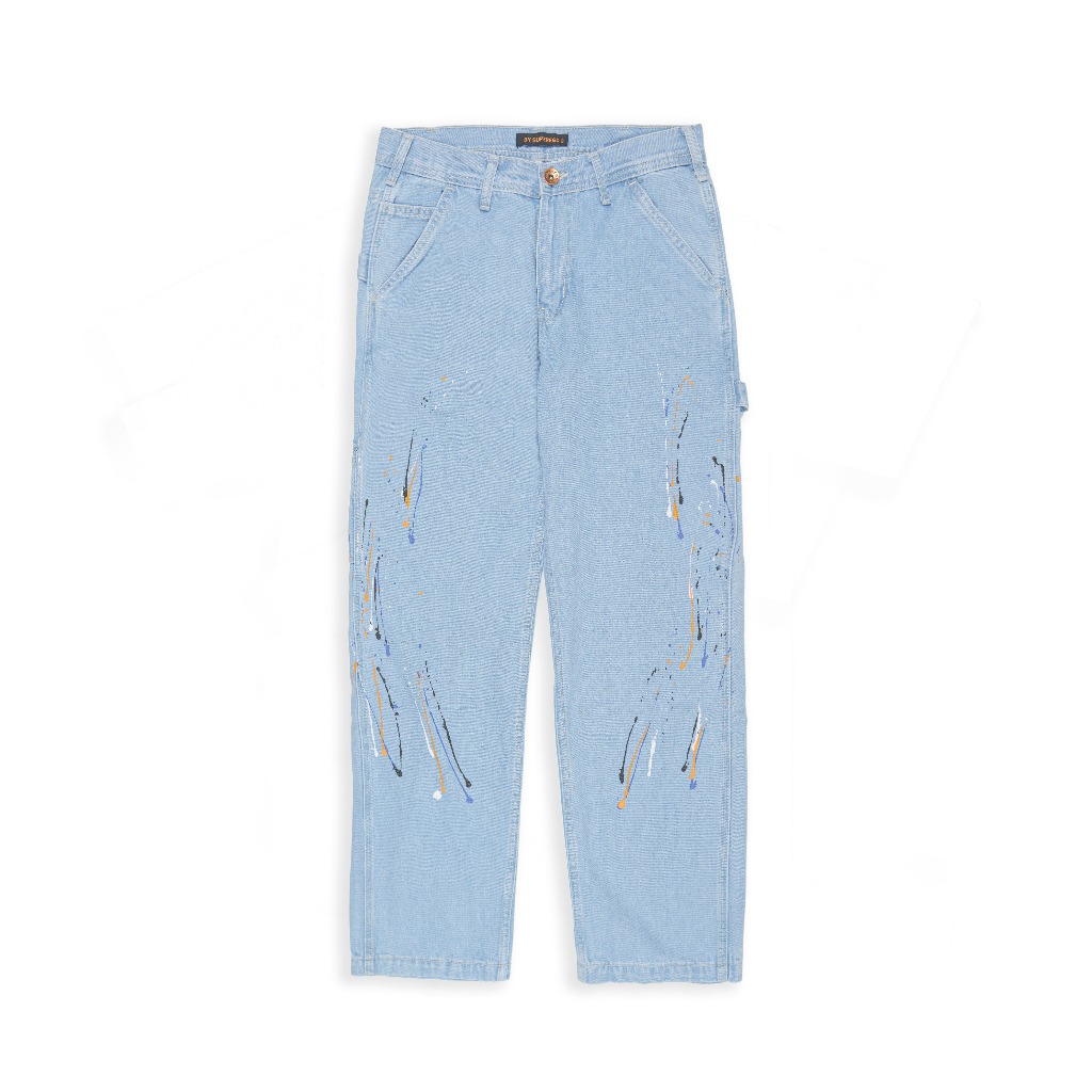 Superego Celana Carpenter Denim Jeans Panjang Utility Standar Paint Light Blue Splash CPS03A - Image 4