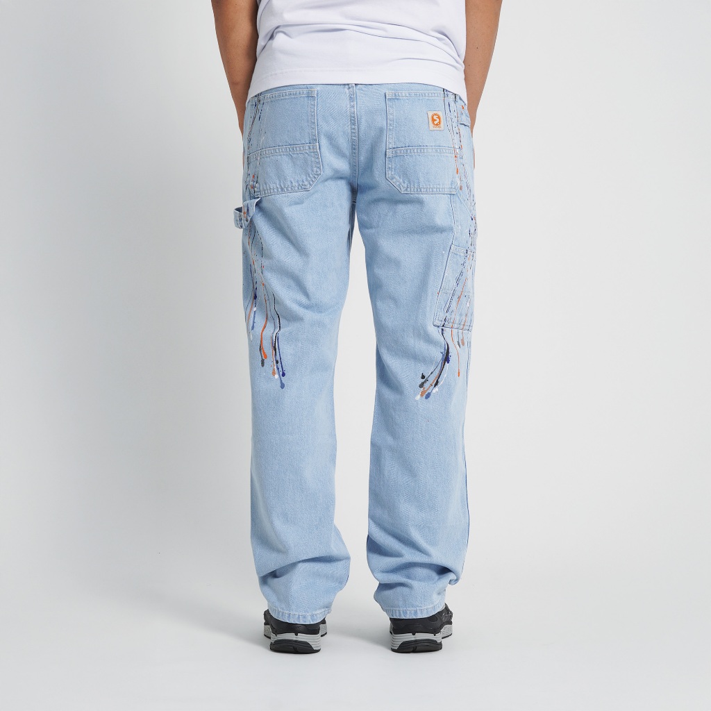 Superego Celana Carpenter Denim Jeans Panjang Utility Standar Paint Light Blue Splash CPS03A