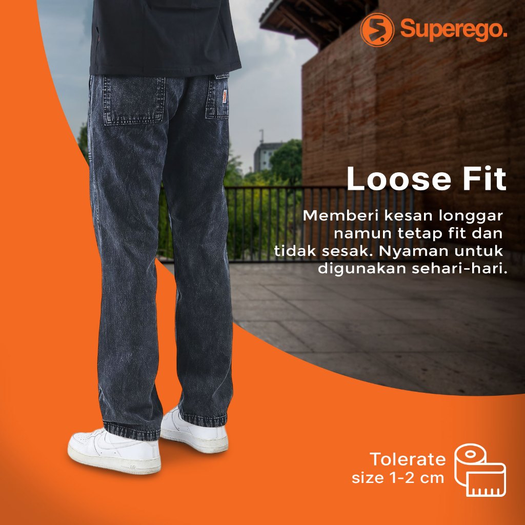 Superego Celana Jeans Pria Size 28-38 Loose Fit Fatigue Long Pants Denim Snow Black SFP01E - Image 8