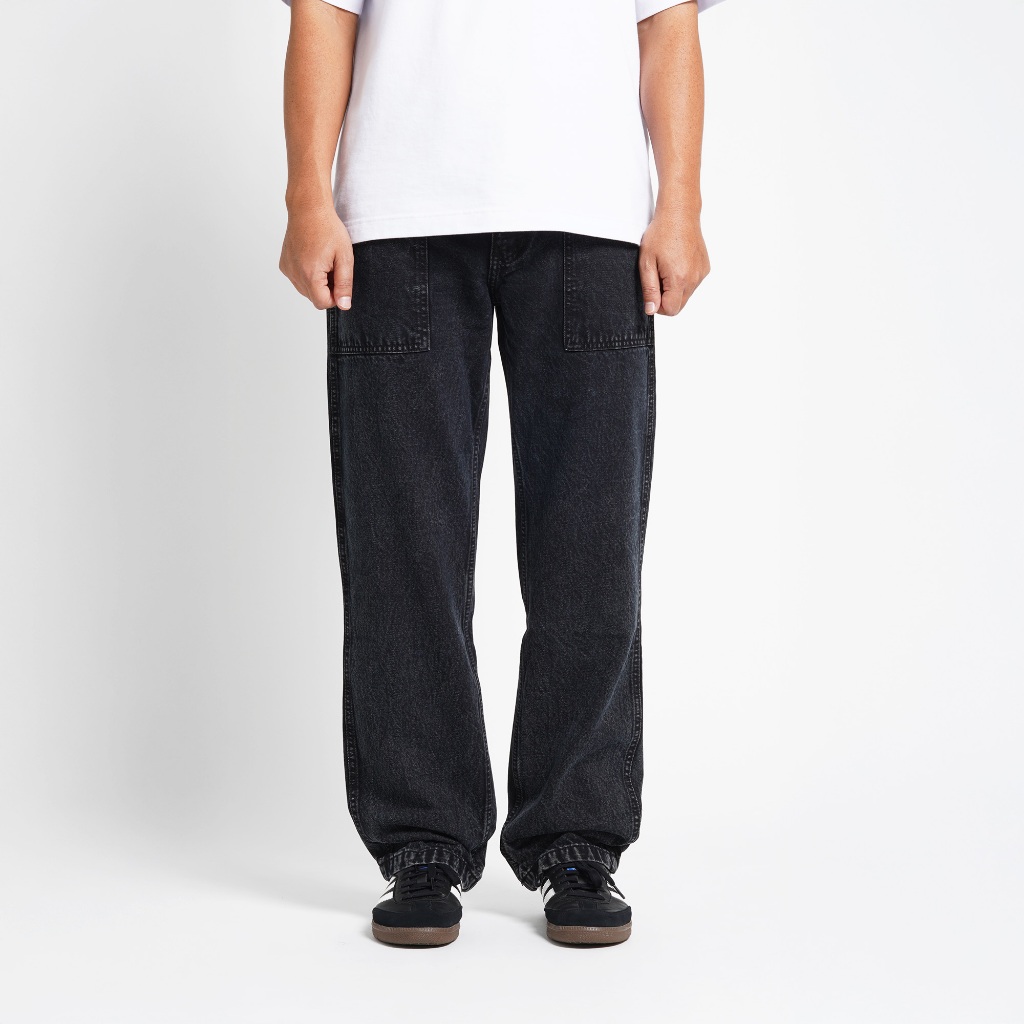 Superego Celana Jeans Pria Size 28-38 Loose Fit Fatigue Long Pants Denim Snow Black SFP01E - Image 2