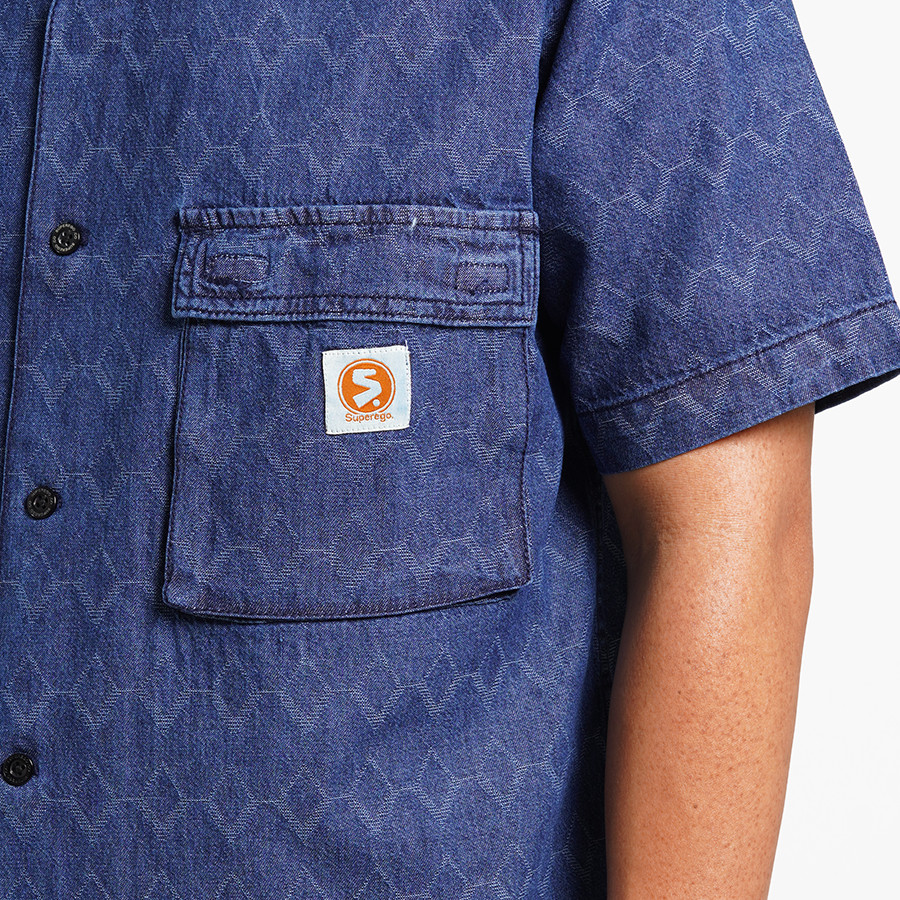 Superego Kemeja Denim Jacquard Diamond Airflow Blue Indigo SLUB02D - Image 6