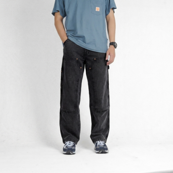Superego Celana Carpenter Denim Jeans Panjang Straight Loose Snow Black CPS05E