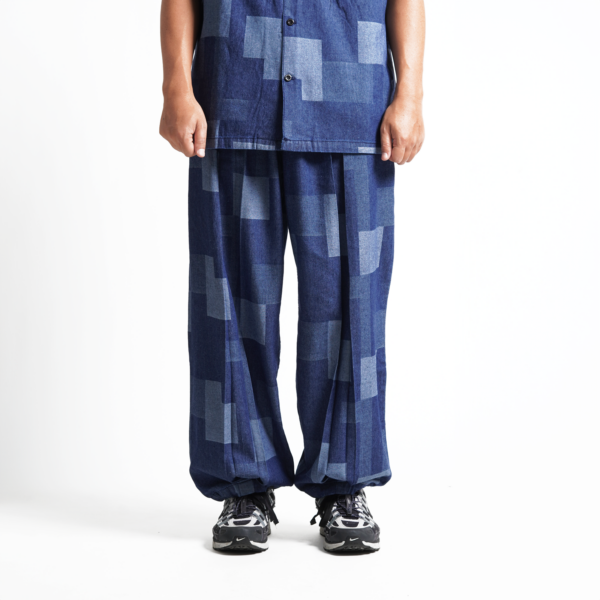 Superego Celana Denim Jacquard Balloon Mondrian Relax Pants Blue Indigo SLUB01C