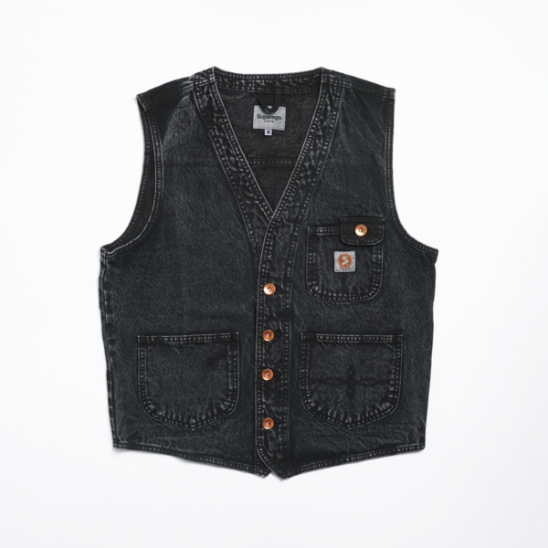 Superego Rompi  Vest Denim Pria Regular Fit V-neck Snow Black VDW01G