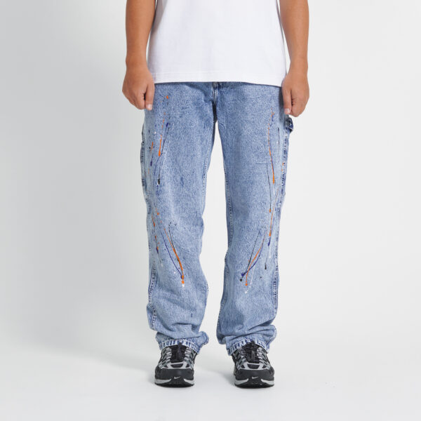 Superego celana carpenter denim jeans panjang utility standar Paint Snow Blue Splash CPS03C