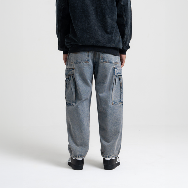 Superego Baggy Relaxed Cargo Denim Pants Snow Blue Tint BCD01B