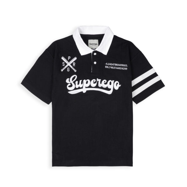 Superego Polo Shirt Baseball Black White PBS01C