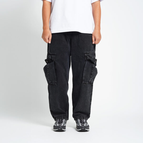 Superego Baggy Relaxed Cargo Denim Pants Snow Black BCD01C