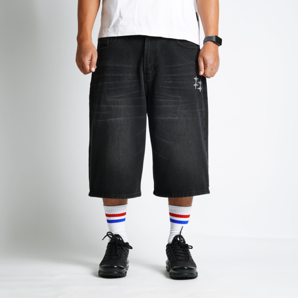 Superego Black White Denim Jorts Baggy Loose Fit Men's Streetwear Jeans Shorts SJRT01B
