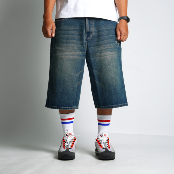 Superego Blue Spray Green Denim Jorts Baggy Loose Fit Men's Streetwear Jeans Shorts SJRT01D